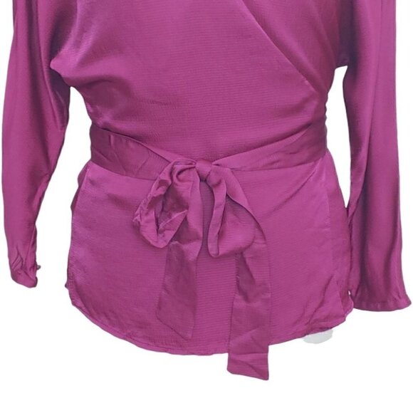 NWT MANGO Purple/fuschia satin wrap batwing crop sleeves blouse - Picture 5 of 15